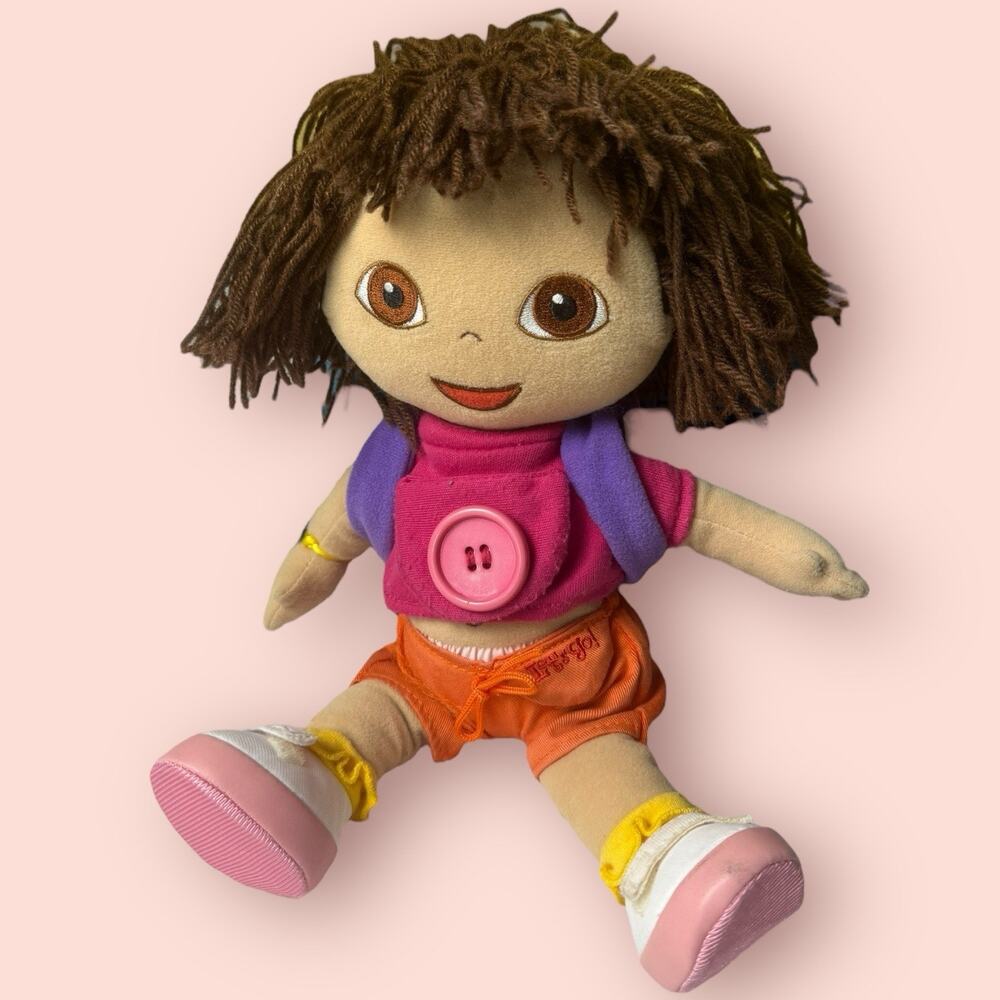 Vtg 2003 Dora the Explorer Baby Doll 13” Teach Me Button Backpack Yarn Hair